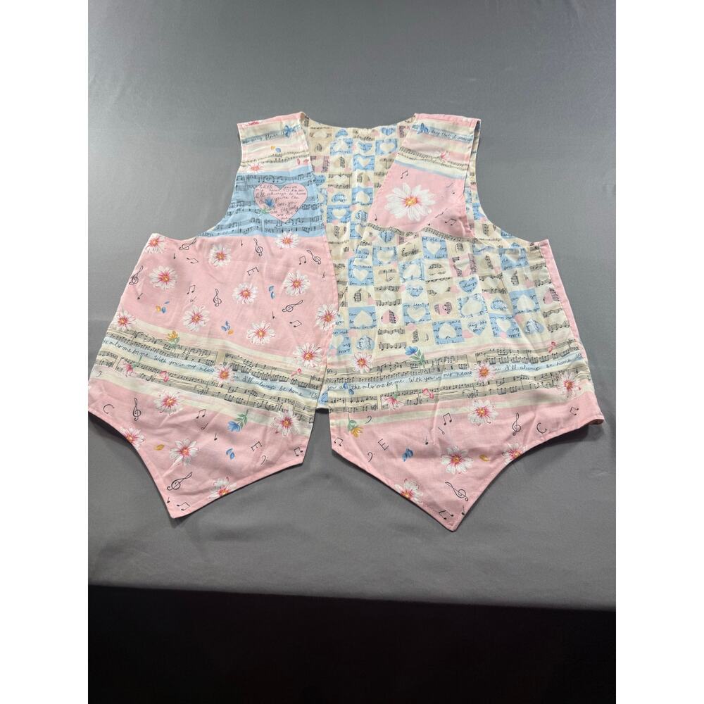 Handmade Patchwork Vest Pink Music Notes Cottagecore Women’s approx Large